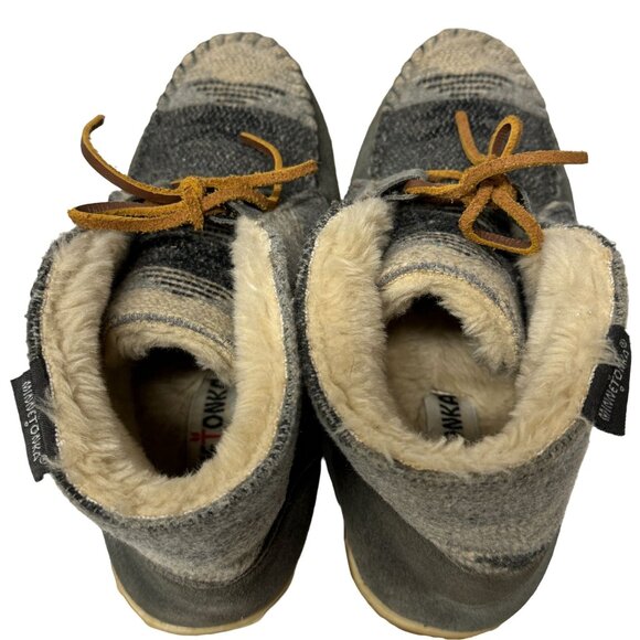 Minnetonka Torrey Lace Up Bootie Womens 8 M Leather Wool Blend Faux Fur Lining - Picture 8 of 16